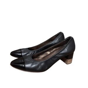 AGL Vero Cuoio Black Leather Heels with Wooden Block Heel, 36.5, Made in Italy